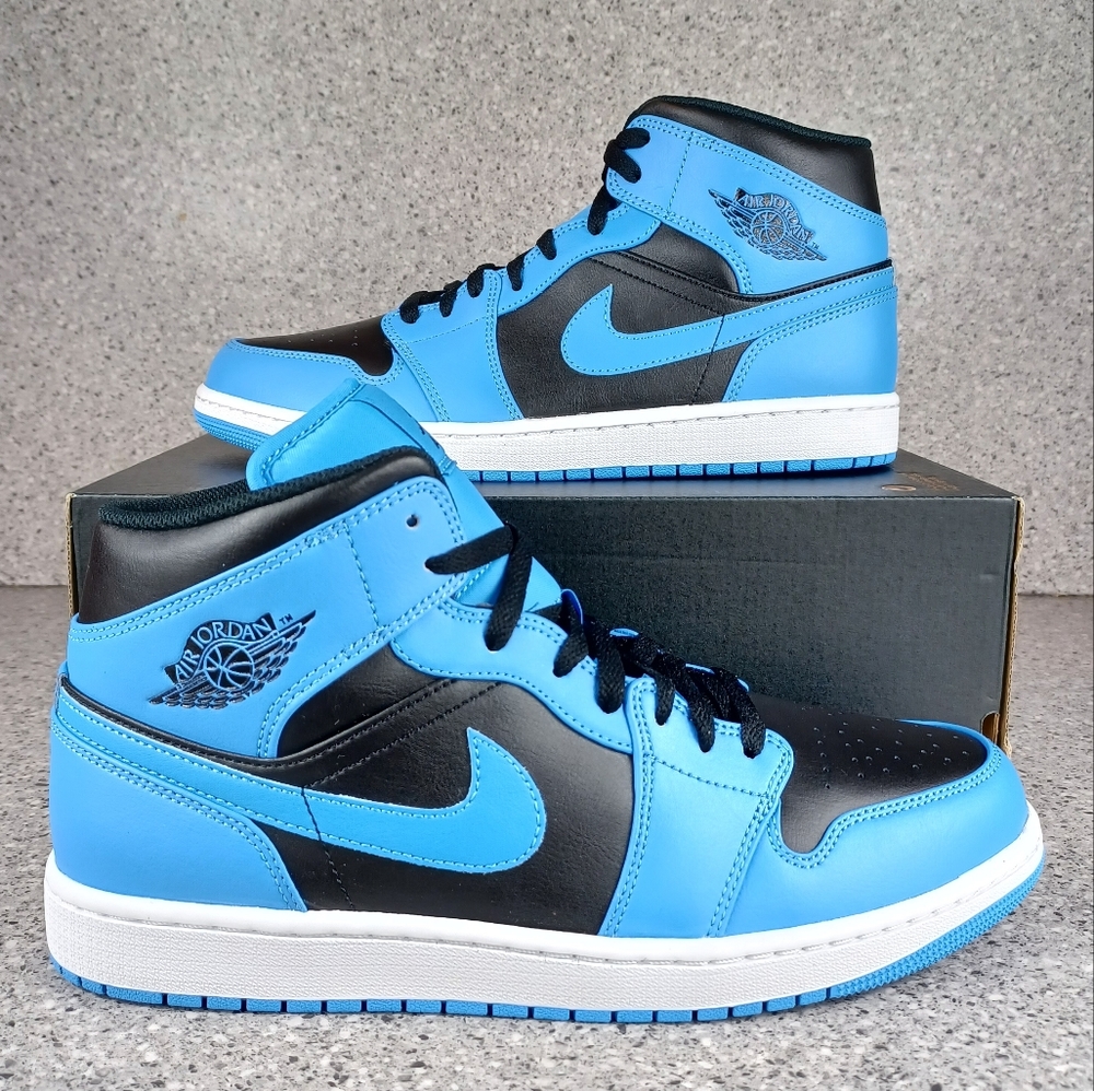 Nike Air Jordan 1 Mid University Blue Black Sneakers - Men's Size 11 Sho…